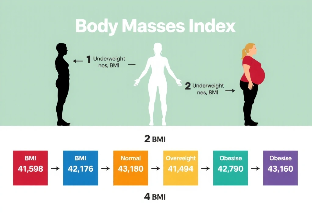 Infografía sobre el Índice de Masa Corporal con diferentes categorías de peso.